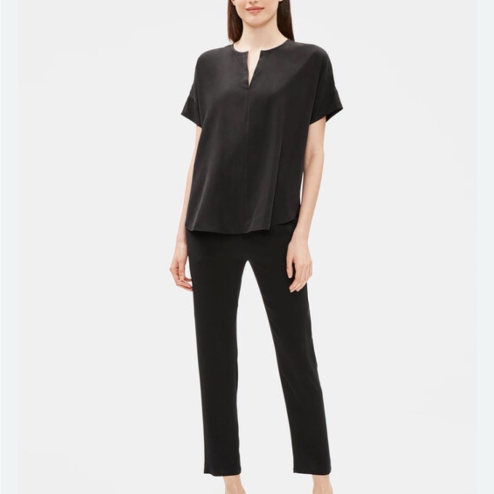 Eileen Fisher Sandwash Tencel Short Sleeve Classic Black Tee size M